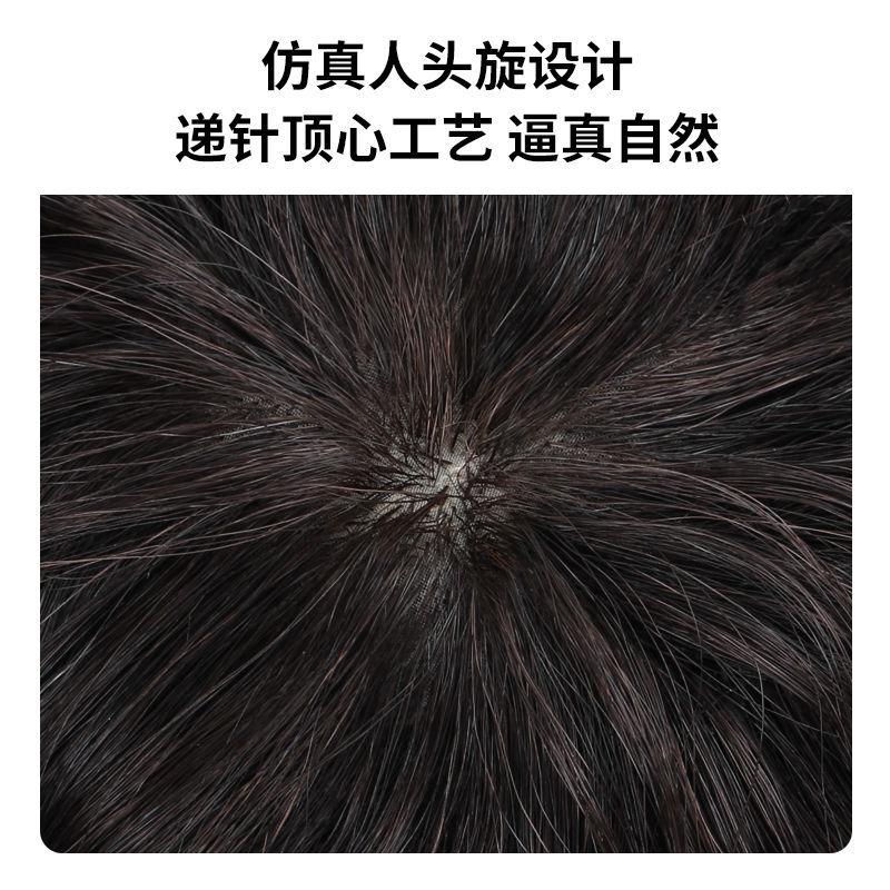 White Hair Real Hair Corn Perm Curly Hair Volumizing Hairpiece with Blunt Bangs and Curly Chignon for Middle-Aged Elderly People