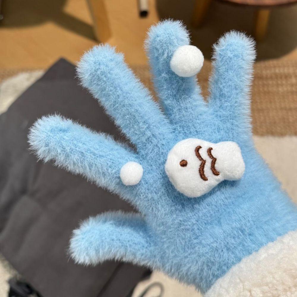 Cycling Full Finger Gloves Cold Proof Fish Bubble Gloves Soft Plush Winter Gloves Girls