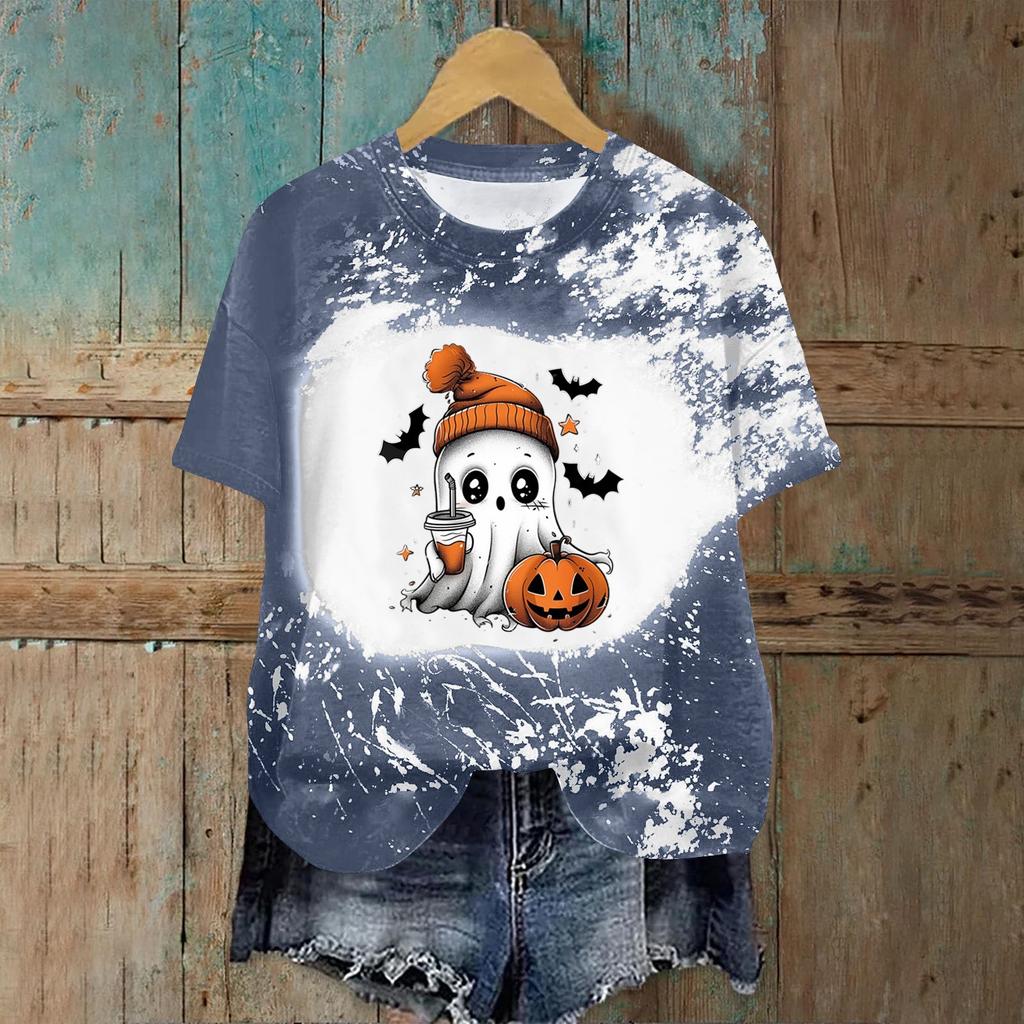 Women's Fashion Casual Printed Round Neck Pullover Short Sleeve T-Shirt Top