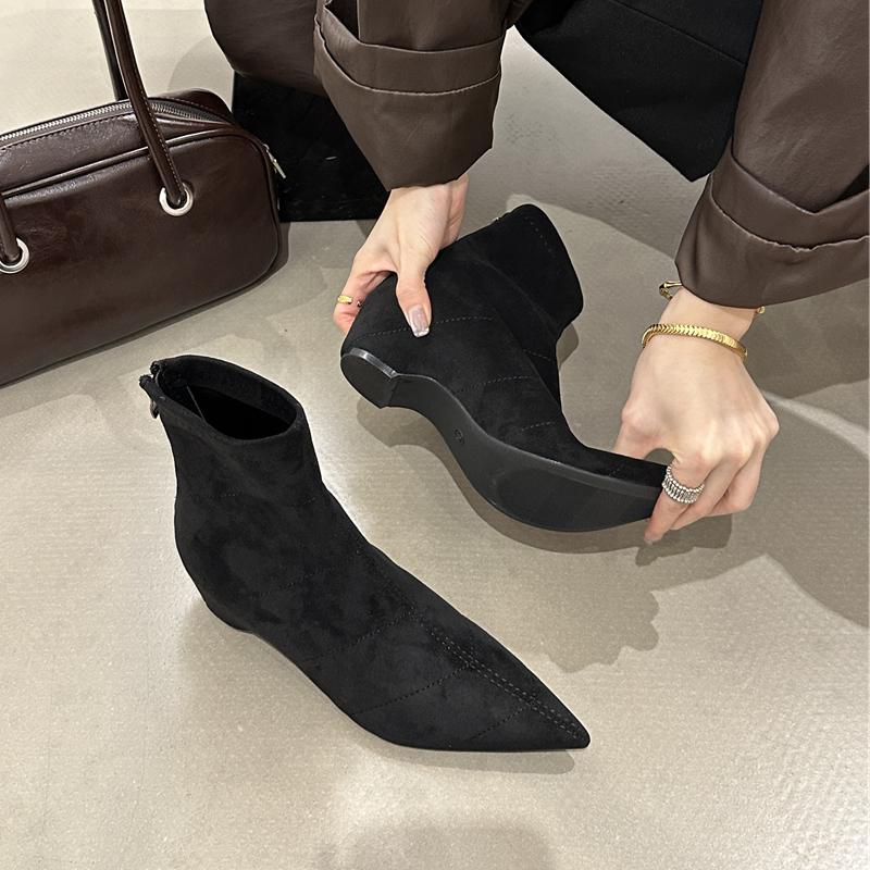 Fashion SUOJIALUN 2025 New Brand Women Ankle Boots Fashion Pointed Toe Square Med Heel Ladies Casual Short Boots Outdoor Dress Pumps Sho
