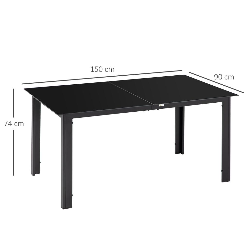 Outdoor Dining Table for 6, Aluminium Rectangular Garden Table with Tempered Glass Tabletop for Yard, Patio, Black
