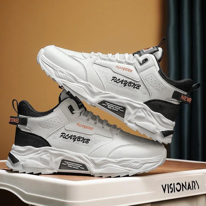 

Модные высокие мужские кроссовки из кожи, легкие мужские повседневные туфли, дышащие нескользящие кроссовки для бега 39