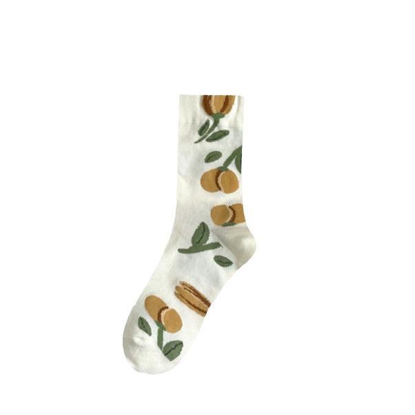 Șosete de Modă pentru Femei cu Tub Mediu Florale de Primăvară și Toamnă - Versatile, Drăguțe, Șosete Lungi Stil Japonez