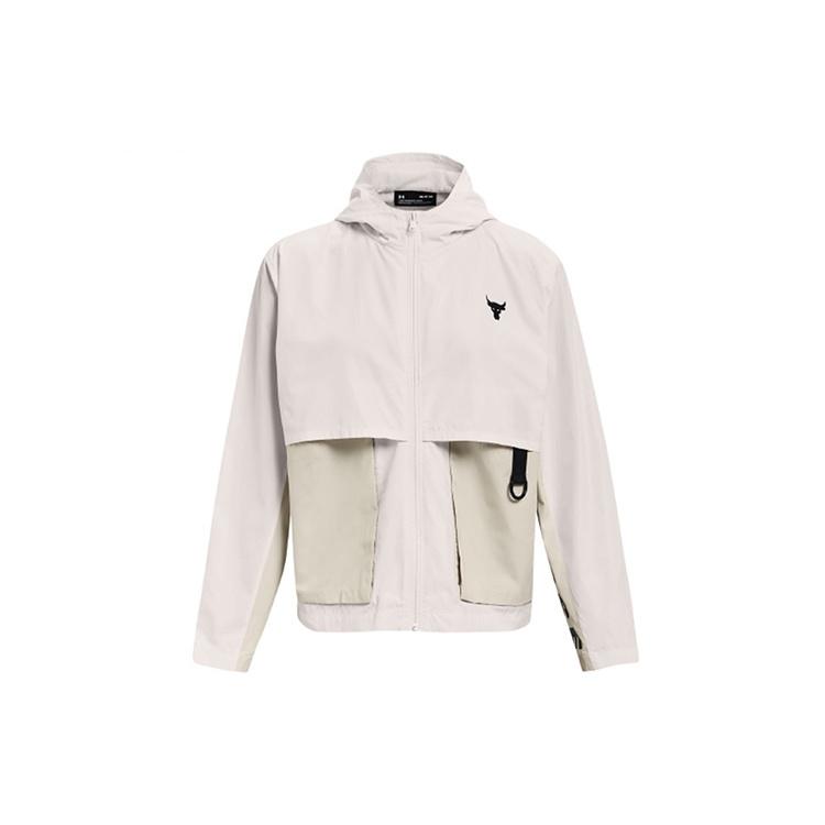 (WMNS) Under Armour Project Rock Woven Hooded Jacket White Women s 1361076-112 XS