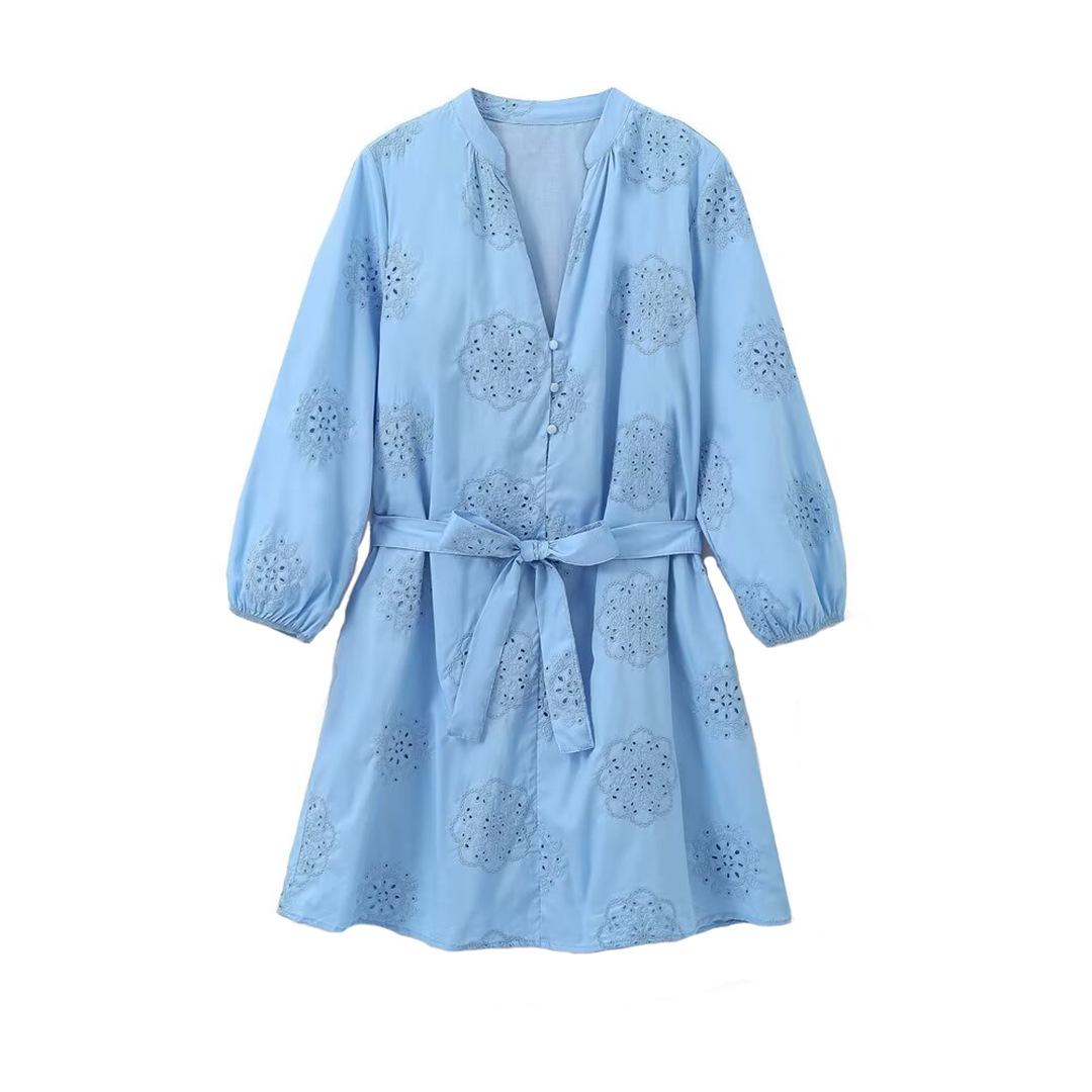 

Весна 2025 Женское платье из поплина с вышивкой в европейском и американском стиле XS синий