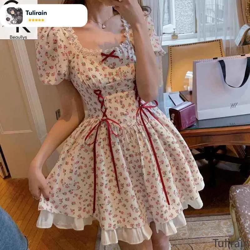 Floral Print Dress, Summer , With Puff Sleeves And A Butterfly Princess, Flared Skirt.