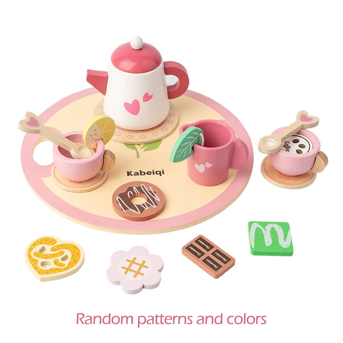 Kids Wooden Tea Set Play House Pretend Make Tea Play With Teapot Teacup Afternoon Snack Role Playing Toys Boys Girls Gift розовый
