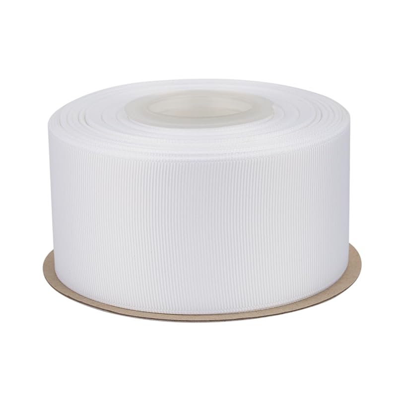 

[Tekdeere]Width 50mm solid white grosgrain ribbon, perfect for gift wrapping, sewing, hair accessories, wedding decorations - 22 meters/roll