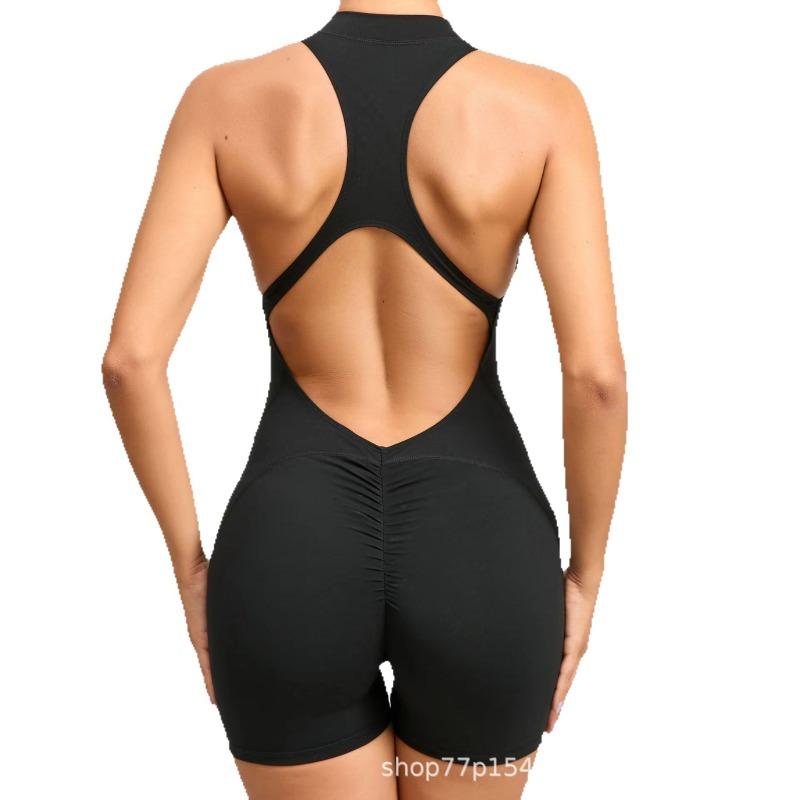 High Elasticity Zippered One Piece Jumpsuit Sports Fitness Workout Yoga Wear