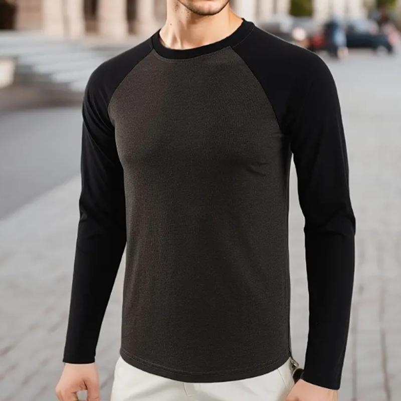 

Простые однотонные мужские футболки с принтом, футболки с длинным рукавом, повседневные свитера с круглым вырезом, мужская одежда больших размеров L чёрный