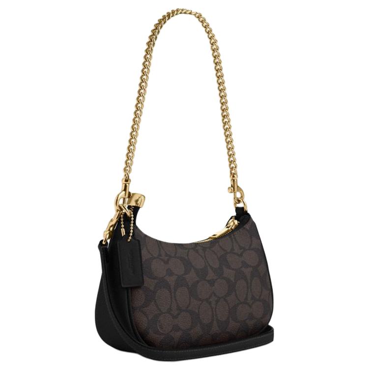 Coach Teri 20 Classic Monogram Zip Closure Synthetic Leather Handheld Crossbody Shoulder Bag Small Women Bags Black CW323-IMXAQ