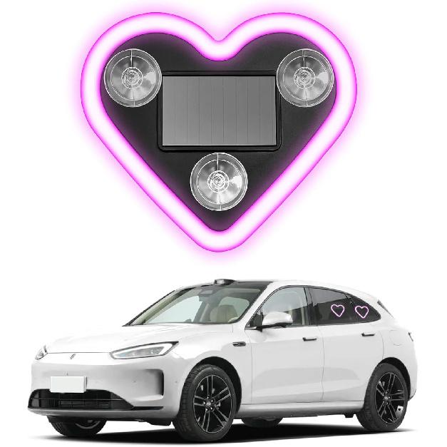 

Heart-Shaped LED Neon Light | Solar and USB Rechargeable | 2 Pack Pink Car Interior Lights with Suction Cups | 40 High-Brightness LEDs Car Ambient розовый