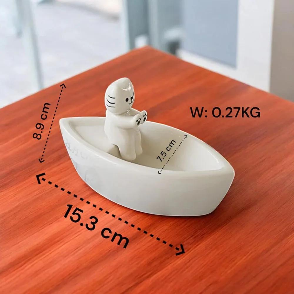 New 6inch Candle Holder Ornaments Cat Cartoon Cat Fire Candle Holder Boat Shape Resin Candle Stand Bedroom