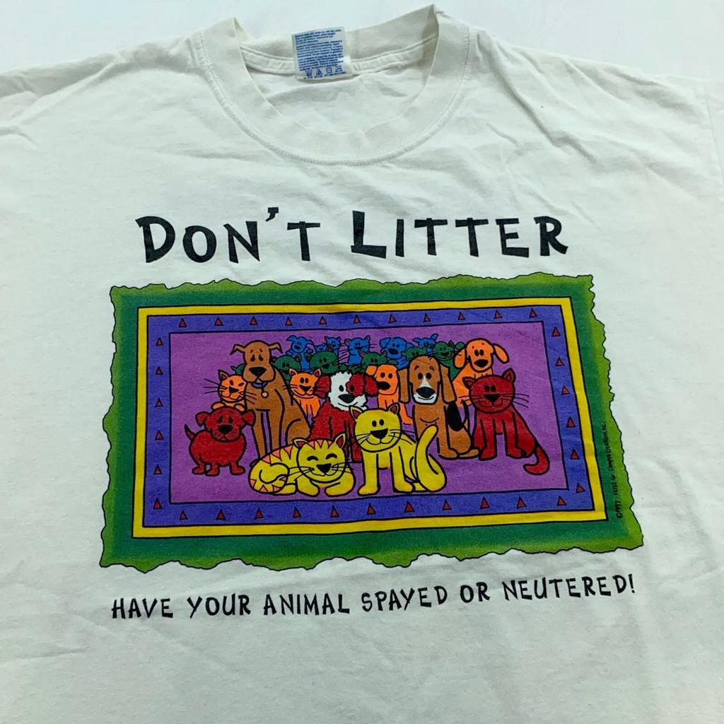 Vintage 90s DON’T LITTER ANIMAL SPAYED OR NEUTERED T-Shirt LARGE Cat Dog Soft