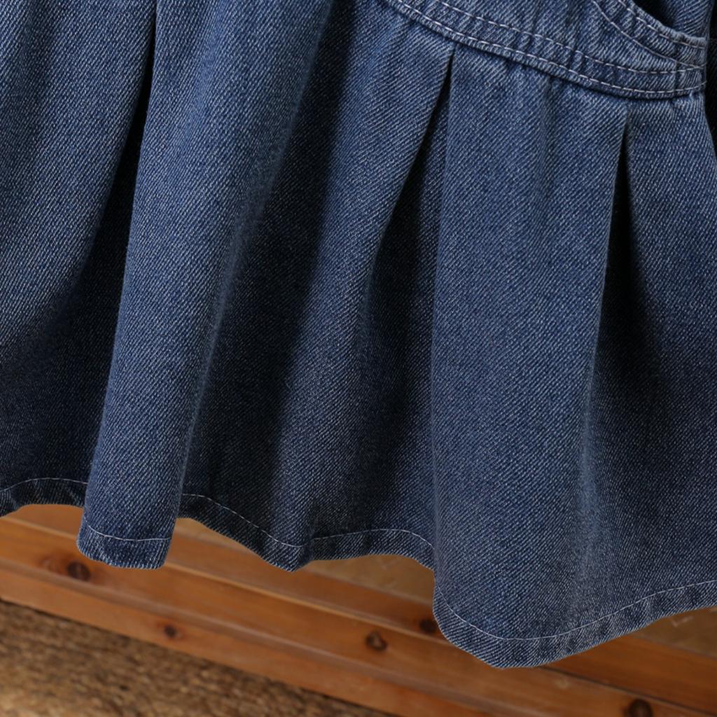 Nouvelle Robe en Denim Tendance pour Petites Filles, Manches Longues Style Coréen, Printemps et Automne, Col Rabattu, Robe en Denim Cintrant la Taille