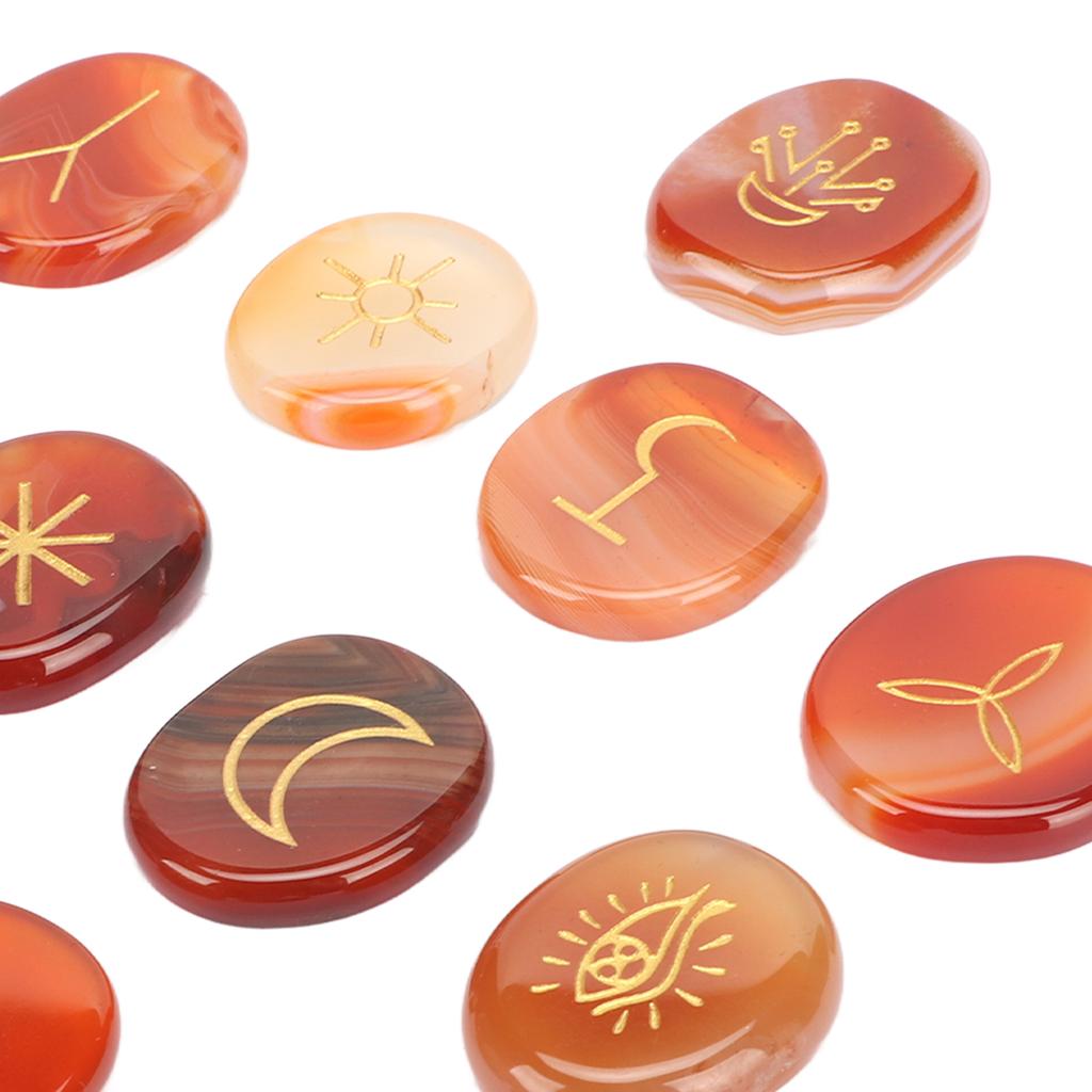 13Pcs Energy Stone Mind Soothing Stones Set with Symbol for Healing Meditation Red
