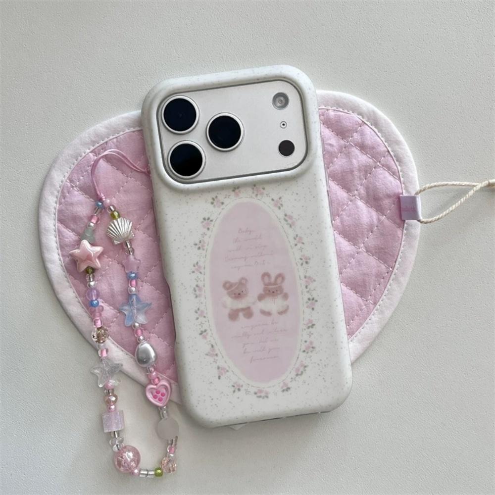 Cute Floral Bear Rabbit Print Shockproof Full Cover Case for iPhone 17ProMax 15Pro Ins Sweet Girl Phone Cover