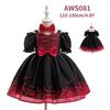 Children's Halloween Bat Princess Dress Costume - Black & Red Patchwork Puffy Skirt with Bow.