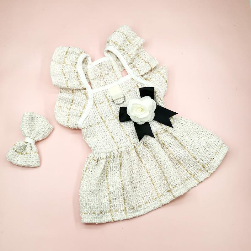 Pet Woolen Dress Bow Skirt Flower Dog Cat Clothing Cute Plaid Skirt Pet Supplies Dog Dresses for Small Dogs Puppy Clothes Skirt