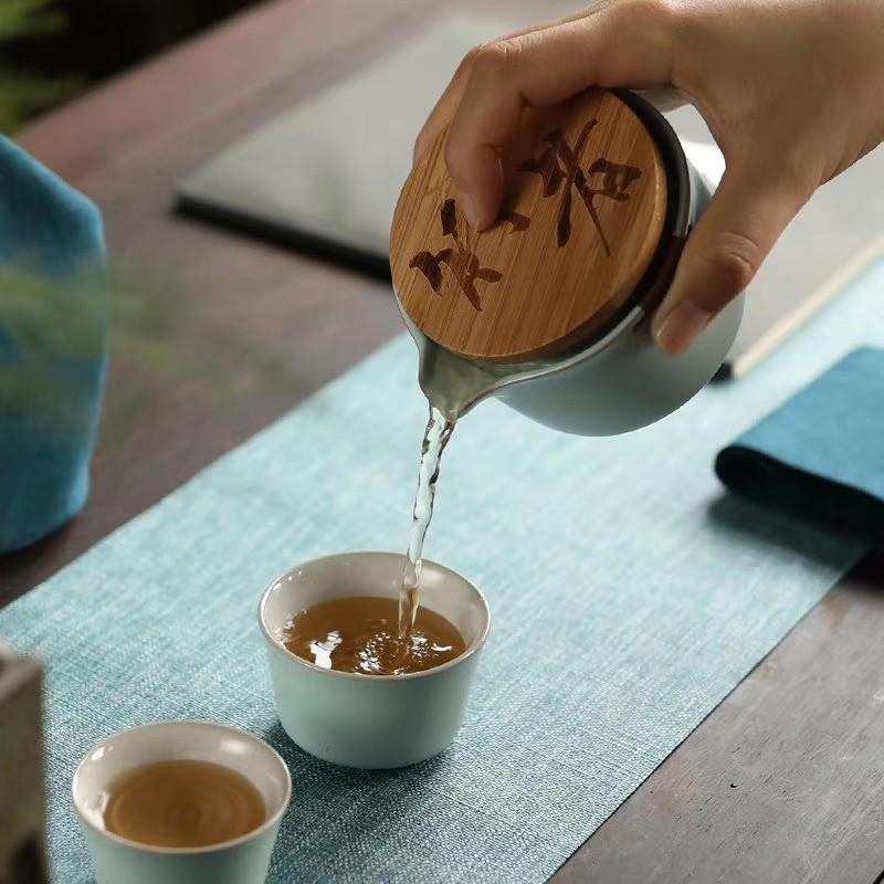 Ceramic Quick Tea Cup One Pot Two Cups Ceramic Portable Storage Bag Kung Fu Tea Set