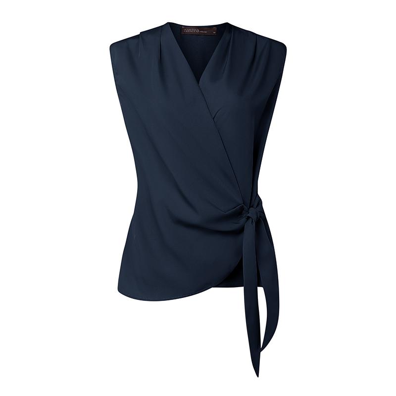 

ZANZEA Женские повседневные летние топы-безрукавки с V-образным вырезом и боковой шнуровкой 2XL тёмно-синий