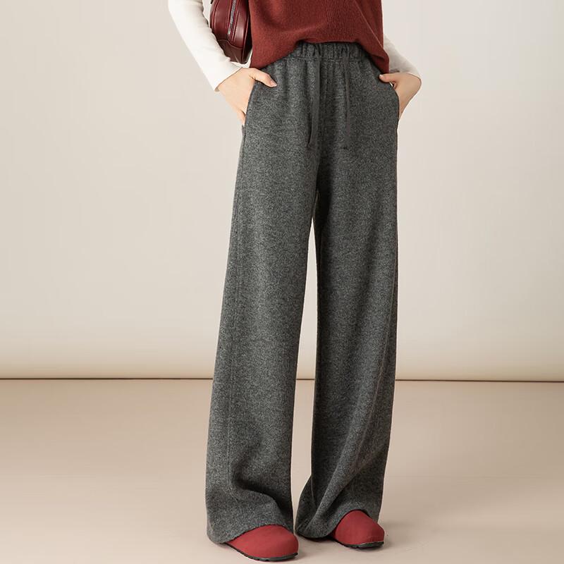 Fanzhen Women's High-Waist Loose Wide-Leg Wool Blend Pants