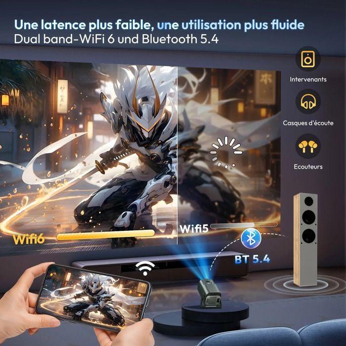 Mini projecteur - 720P - Wifi6 - BT5.0 - 2000:1 contraste