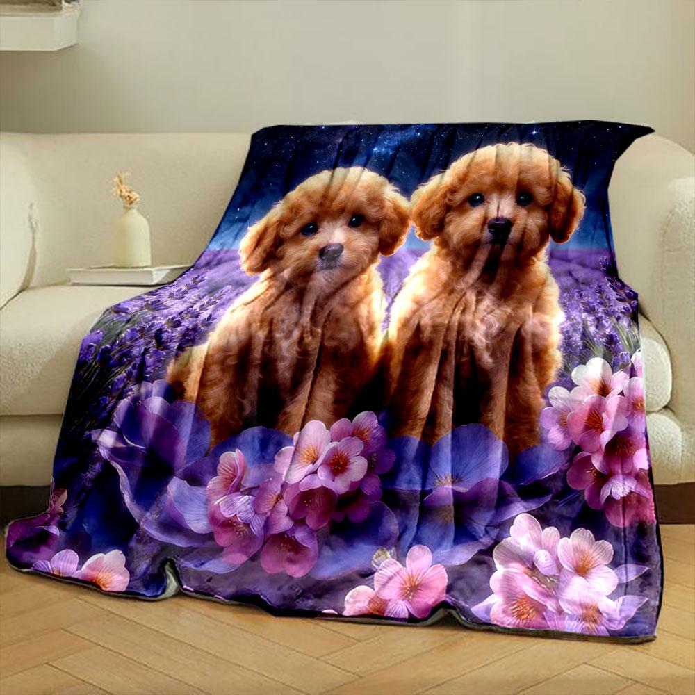 1PC Wheat Ears and Puppies Print Blanket Children Adult Blanket Soft and Warm for Sofa Outdoor Travel Blanket Machine Wash