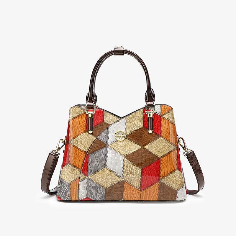 Leather Large Bag Women S Trendy Fashion Large-Capacity Handbag Soft Leather Shoulder Bag Crossbody Diamond Block
