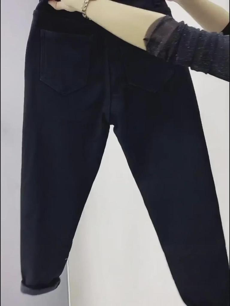 Γυναικείο βελούδινο καρότο τζιν με ψηλόμεσο, Φθινόπωρο/Χειμώνας 2023 - Χαλαρή εφαρμογή, αδυνάτισμα, σε στυλ χαρέμι ​​μεγάλου μεγέθους.