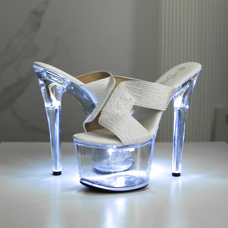 

Женские светящиеся туфли новой модели на высоком каблуке 17 см, туфли-стилеты, водонепроницаемые туфли-платформа, женские прозрачные хрустальные LFD-181-A22 36