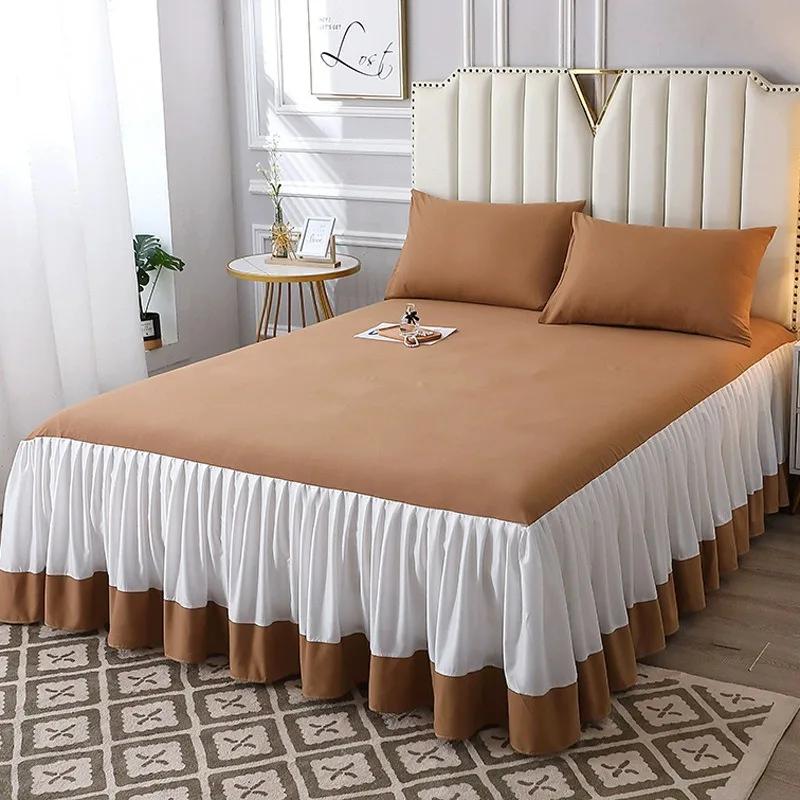 3 Pcs Solid Color Bedspread on The Bed Home Knit Dust-proof Smooth Cotton Bed Cover for Queen/King Size Bed