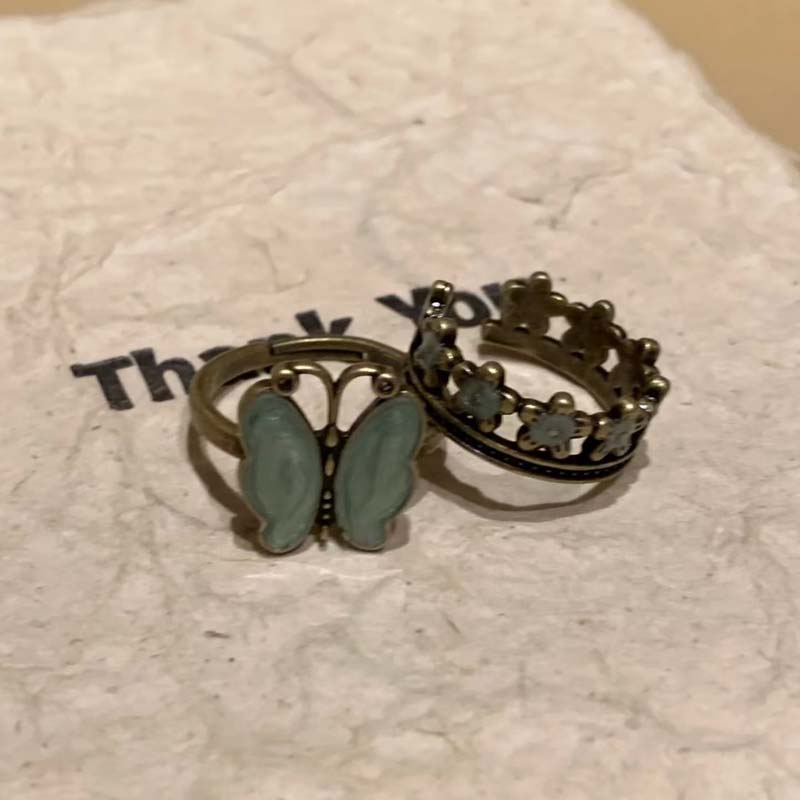 Vintage Zinc Alloy Color Butterfly Flower Opening Ring For Women Men Punk Hip Hop Metal Adjustable Finger Rings Zircon Gift