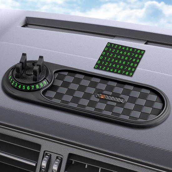 Dashboard Anti Slip Mat with Phone Holder 360-Degree Rotation Dashboard Mount Built-in Parking Number Plate Secure Phone Holder for Driving