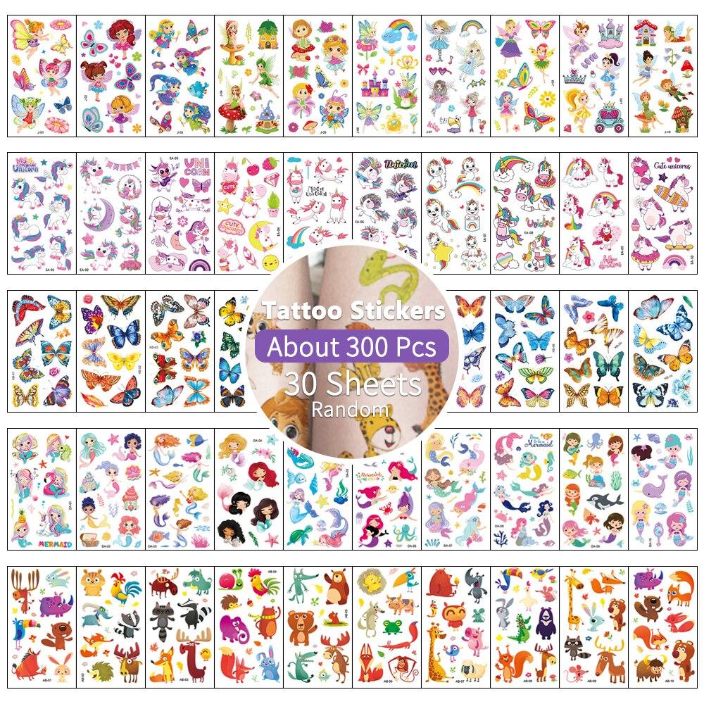 30pcs Children's Tattoo Stickers Kids Girl Boy Body Paster Unicorn Butterfly Mermaid Animal Dinosaur Ocean Car Cartoon Stickers