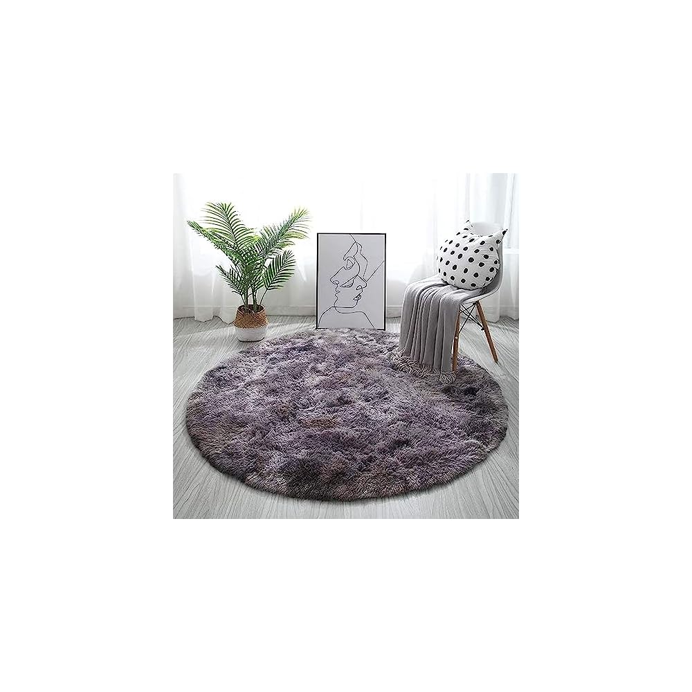 Leesentec Round Shaggy Rug, Washable, Non-Slip, Antibacterial, Soft Flannel, Nordic Style,