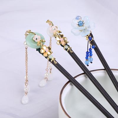 Vintage Wood Flower Tassel Hairpin For Women Girl Antique Hair Stick Hair Clip Costume Chinese Hanfu Hair Accessories Hair Pins