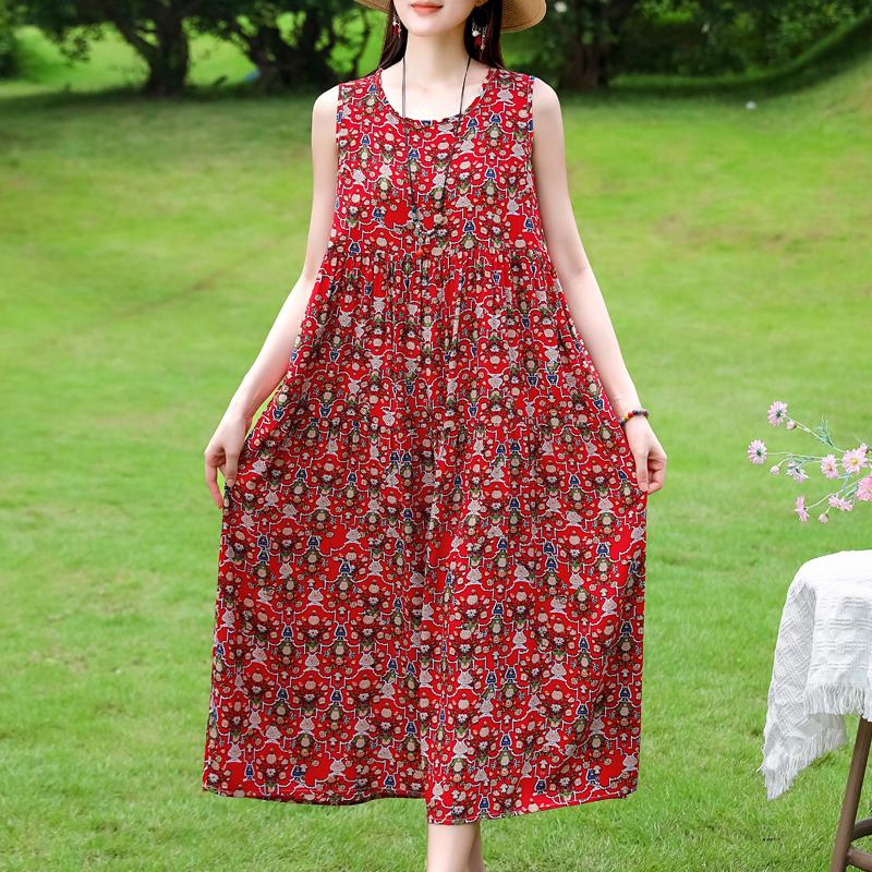 Vestido sin mangas de talla grande para mujer, vestidos largos casuales sueltos, ropa de verano vintage