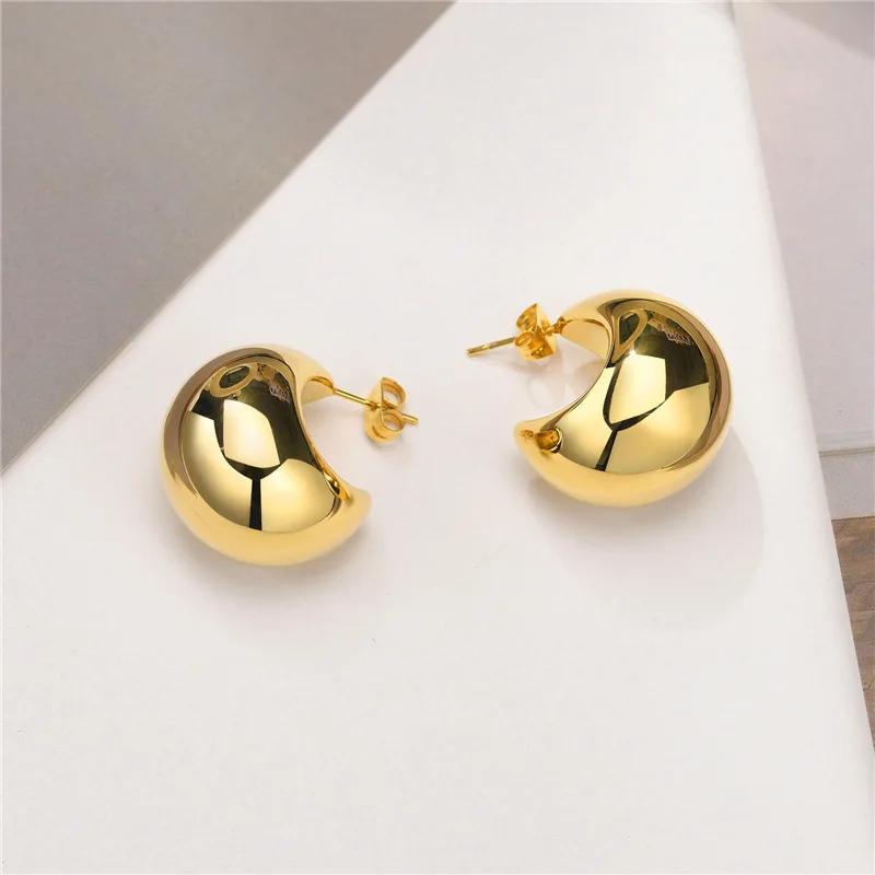

Simple Glossy Hemispherical Metal Style Earrings For Women Fashionable Personalized Daily Accessory Party Zircon Birthday Gifts
