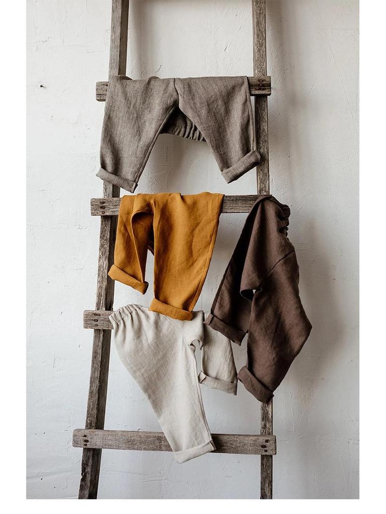 Boys' Cotton-Linen Elastic Waist Pants for Small & Medium Kids – Solid Color, Lightweight, Mosquito-Repellent Trousers