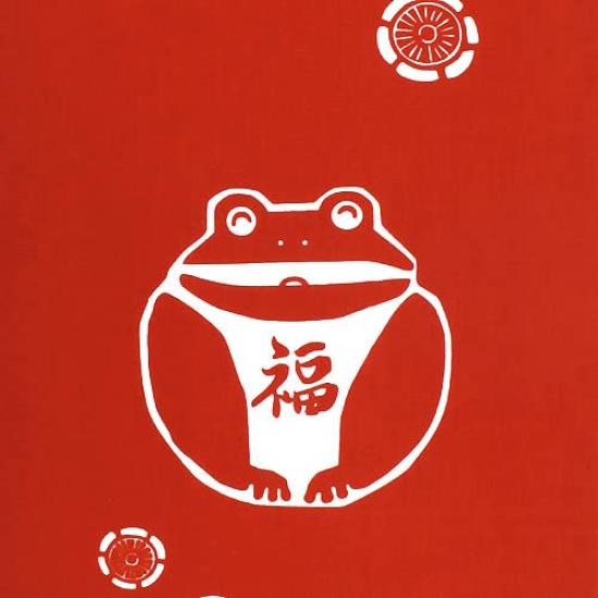 Dyeing Anbo Hand Towel Frog Authentic Dyed Cotton Tokuoka Made in Japan 35cm x 100cm "Lucky Red" 100%