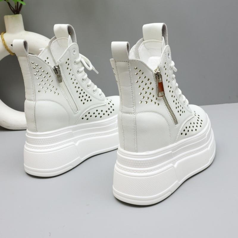White hollow breathable Martin boots women's thick-soled inner height-increasing short boots versatile small handsome boots