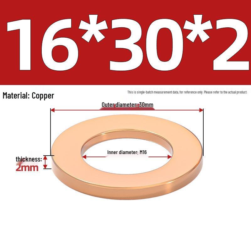 Pure Red Copper Gasket Sealing Ring for Marine Instruments, Metal Flat Washer M3-M60mm