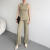  European and  women's clothing new round neck sleeveless lace-up waist halter top high waist straight pants set