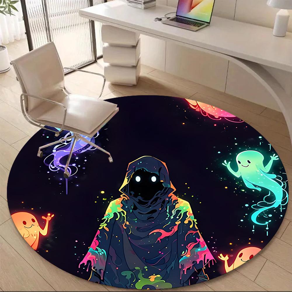 

1PC Ghostly Colorful Office Round Area Rug, Indoor Mat Suitable ForOffice, Under Office Chairs Bedroom Living Room Home Decor, Room Deco g048 80cm by 80cm