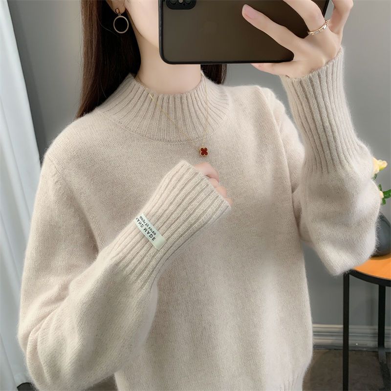 Autumn Winter Women  Solid Sweater Tops Female Loose Casual Warm Jumpers Ladies Long Sleeve Knitted Tops