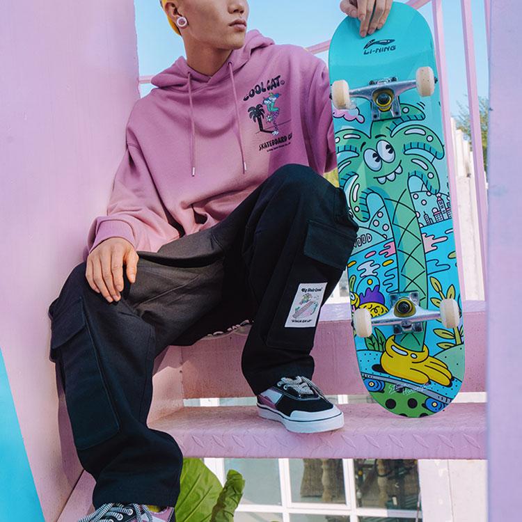 Li-Ning X Steven Harrington Cartoon Alphabet Pattern Loose Casual Cargo Pants Men Bottoms Black AKXR609-2