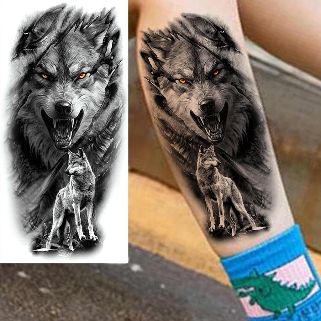 1 Sheet Fierce Tiger Lion Dragon Temporary Tattoos For Men Women Waterproof Wolf Skull Tatoos Long Lasting  Fake Tattoo Stickers