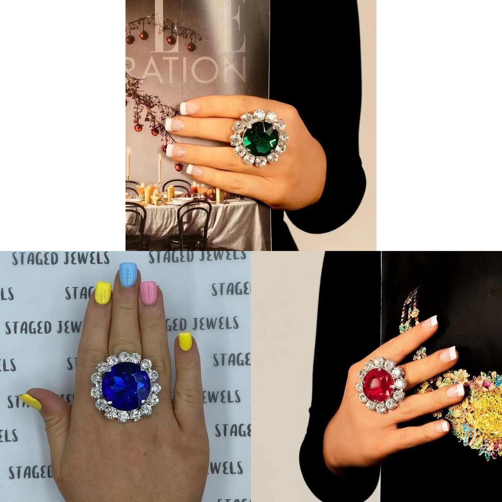 Elegante Anello Circolare Aperto con Diamanti d'Acqua per Donna con Placcatura Elettrica in Diversi Colori