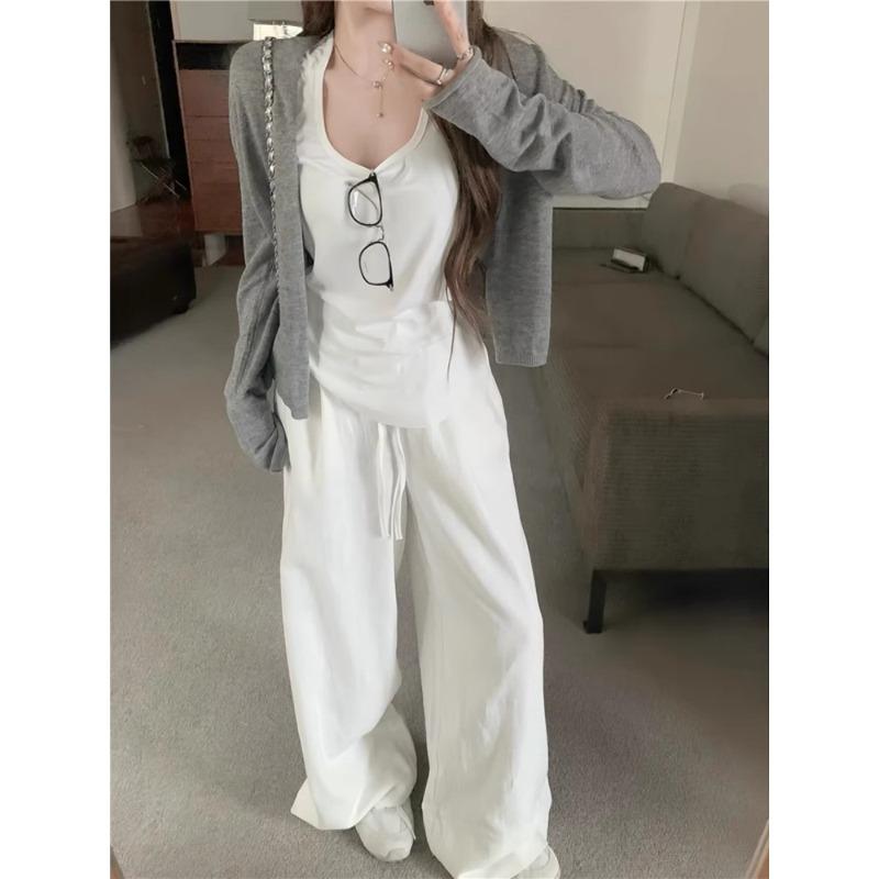 

Lazy wind light knitted cardigan top women s spring simple casual long-sleeved sunscreen blouse versatile jacket L серый